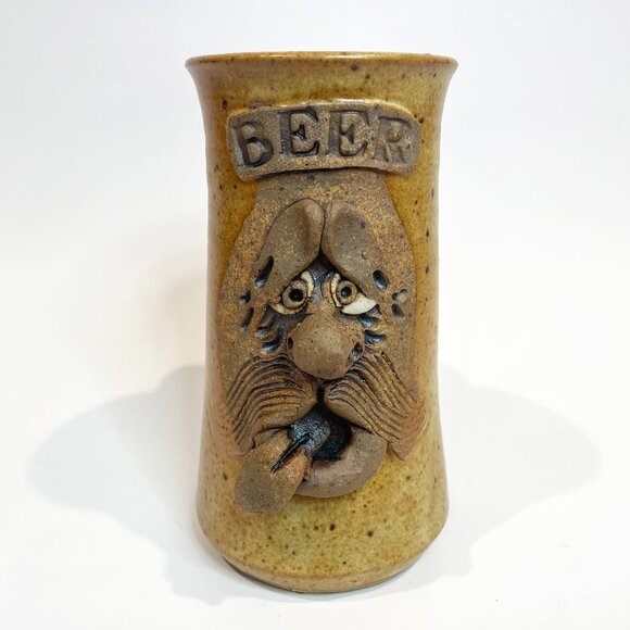 Vintage Ugly Funny Face Studio Pottery Beer Stein / Mug - Picture 1 of 8